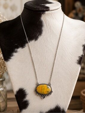 Sterling Silver Necklace with Genuine  Bumblebee Jasper Pendant